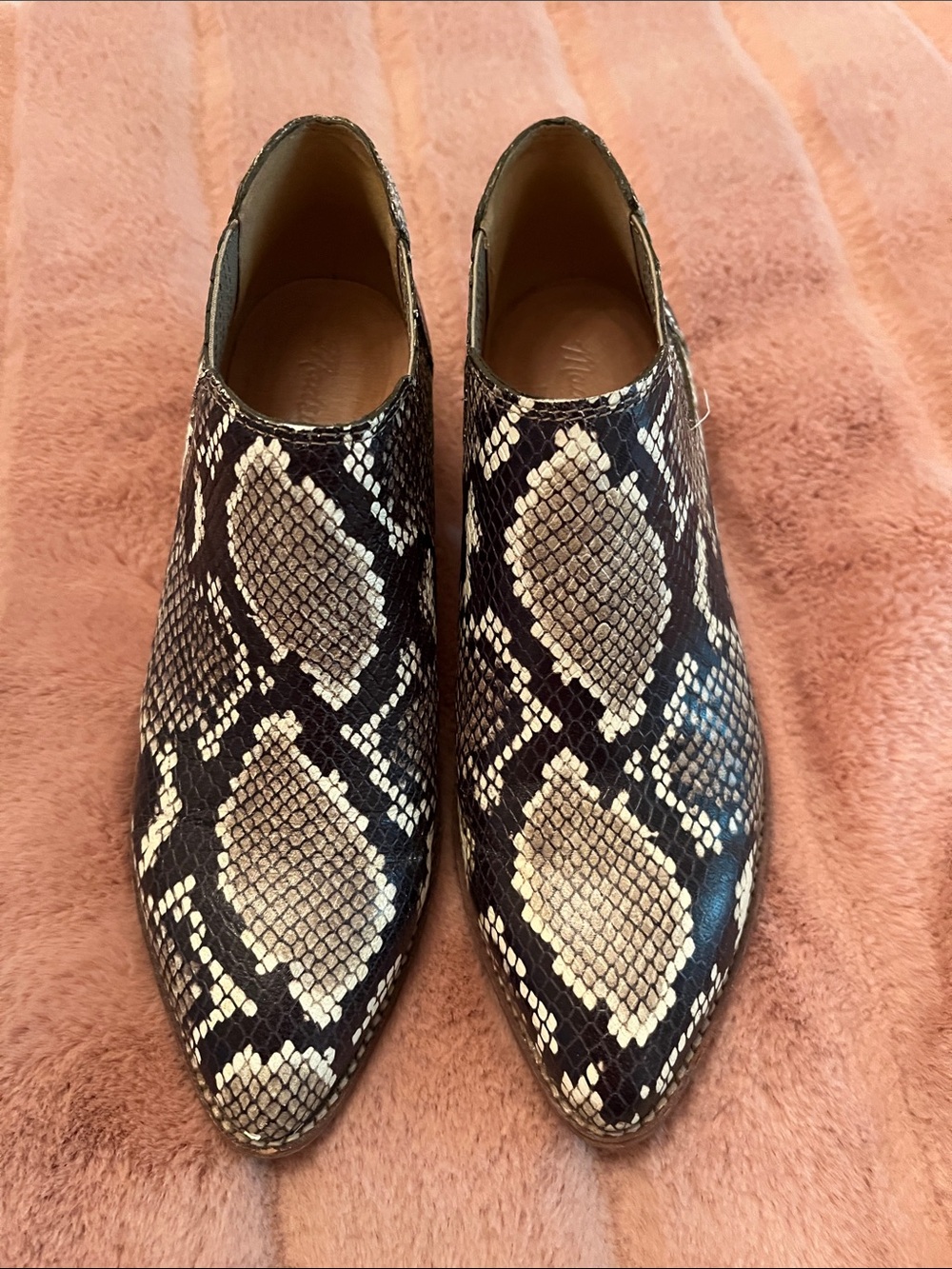 Madewell Snake-Print Ankle Booties in Black and Cream